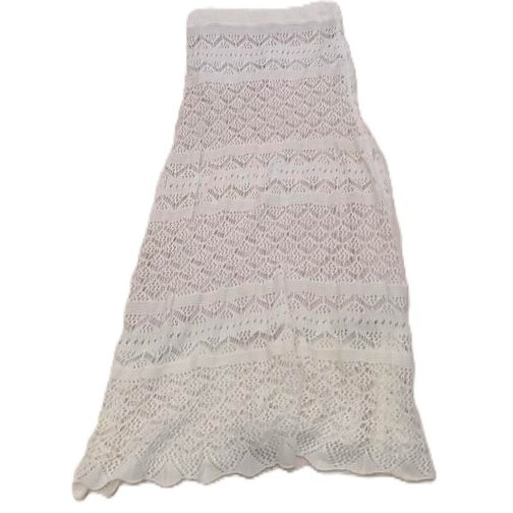 Boston Proper Women's Size Small Boho Crochet Cream Lacey Lined Maxi Skirt